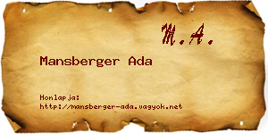 Mansberger Ada névjegykártya